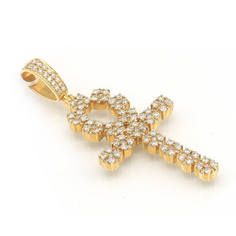 3.85 Carat F-VS Natural Round Diamond Cross Pendant Solid 14k Gold - simonbjewels.co