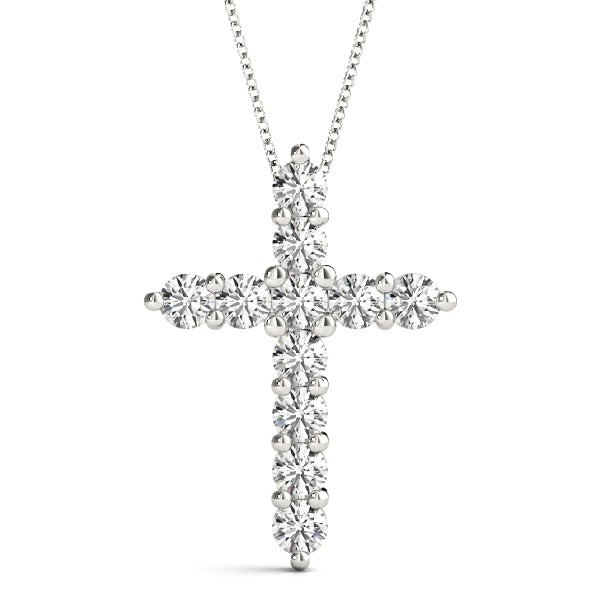 1.00 ct Round cut Diamond Cross Religious Diamond Pendant 18K White Gold - simonbjewels.co