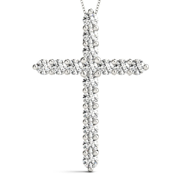 2.25 Carat Round cut Diamond Cross Religious Diamond Pendant 14K White Gold - simonbjewels.co