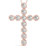 1.00 Carat Round cut Diamond Bezel set Cross Pendant Necklace in 14K White Gold - simonbjewels.co