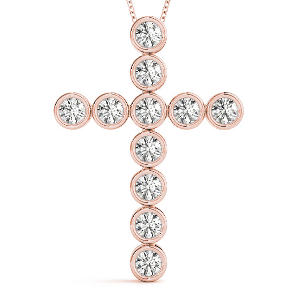 1.00 Carat Round cut Diamond Bezel set Cross Pendant Necklace in 14K White Gold - simonbjewels.co