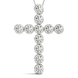 1.00 Carat Round cut Diamond Bezel set Cross Pendant Necklace in 14K White Gold - simonbjewels.co