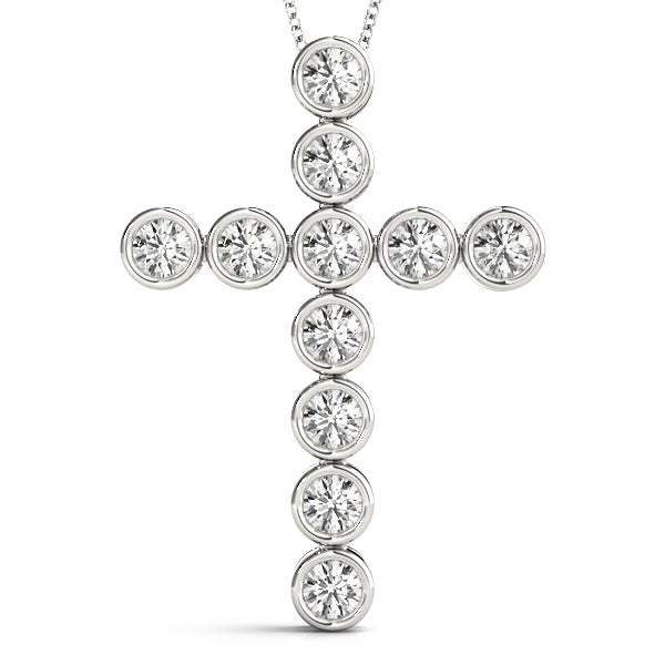 1.00 Carat Round cut Diamond Bezel set Cross Pendant Necklace in 14K White Gold - simonbjewels.co