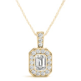 1.00 ct Emerald cut and Round cut Diamond Halo Pendant 18K Gold - simonbjewels.co