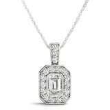 1.00 ct Emerald cut and Round cut Diamond Halo Pendant 18K Gold - simonbjewels.co