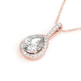 1.25 ct Pear shaped Diamond Halo Round Diamond Pendant Necklace 18k Gold - simonbjewels.co