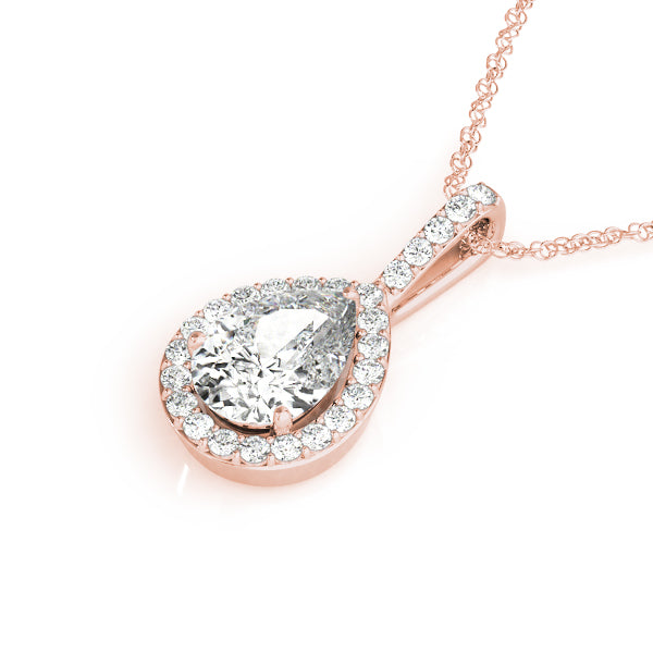 1.25 ct Pear shaped Diamond Halo Round Diamond Pendant Necklace 18k Gold - simonbjewels.co