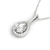 1.25 ct Pear shaped Diamond Halo Round Diamond Pendant Necklace 18k Gold - simonbjewels.co