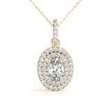 0.80 ct Oval shaped Diamond Double Halo Micropave (0.30ct) setting in 14k gold - simonbjewels.co