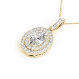 0.80 ct Oval shaped Diamond Double Halo Micropave (0.30ct) setting in 14k gold - simonbjewels.co