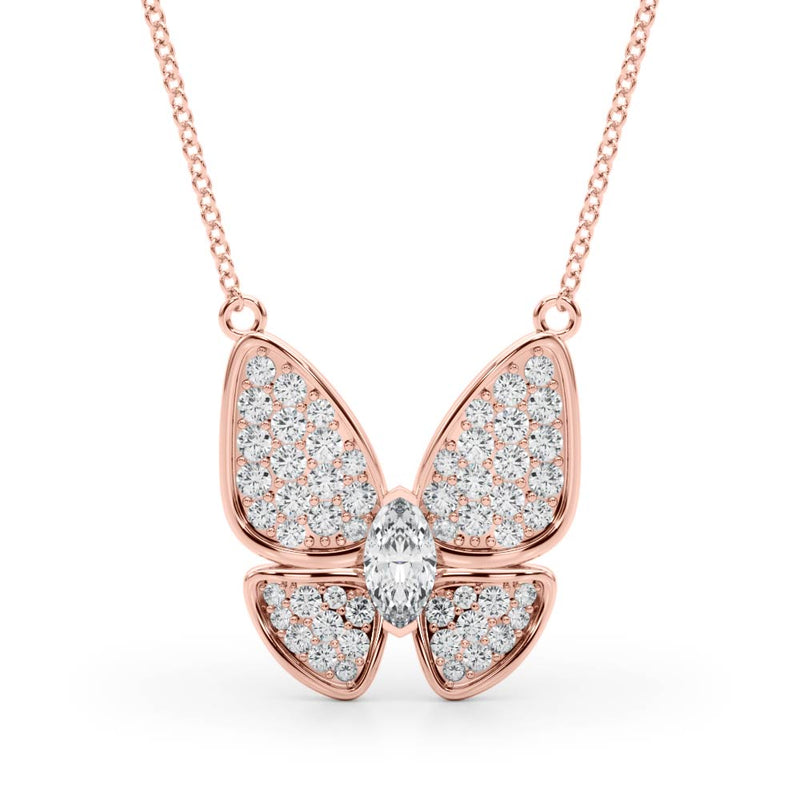 0.25 Ct Marquise Diamond Micropave Butterfly Pendant (0.40ct) Necklace in 18k White Gold - simonbjewels.co