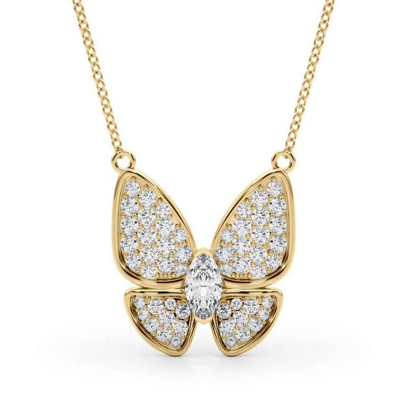 0.25 Ct Marquise Diamond Micropave Butterfly Pendant (0.40ct) Necklace in 18k White Gold - simonbjewels.co