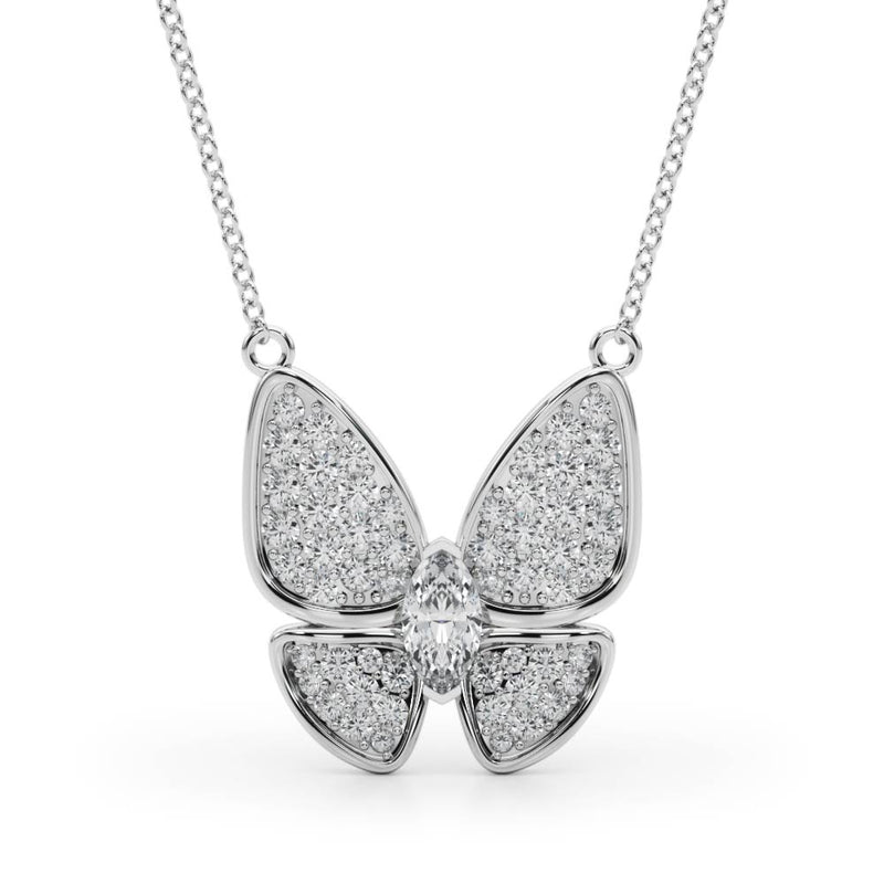 0.25 Ct Marquise Diamond Micropave Butterfly Pendant (0.40ct) Necklace in 18k White Gold - simonbjewels.co