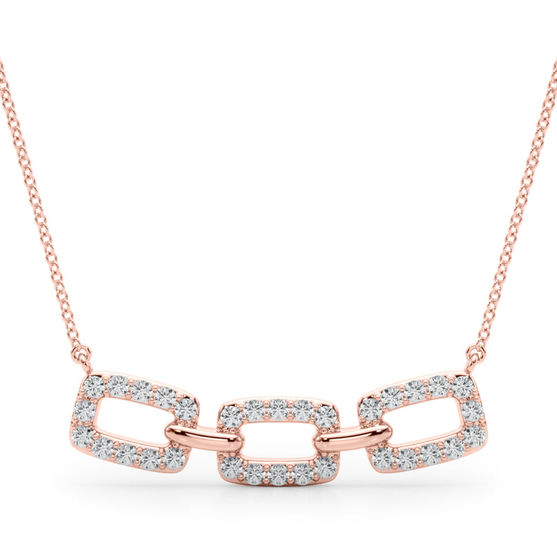 0.50 Carat Micropave Round Diamond Cushion Link Pendant Necklace in 18K Rose Gold Simon B Jewels