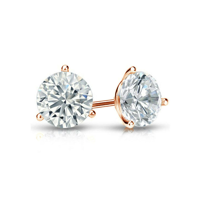 Martini Set Solitaire Studs Earrings Diamond 1.00 Ct Rose Gold - simonbjewels.co