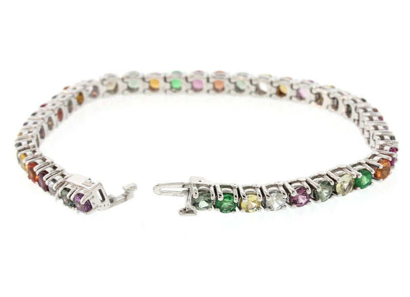 10CT. Multi-Color Genuine Gemstone Rainbow heavy Platinum Tennis Bracelet - simonbjewels.co