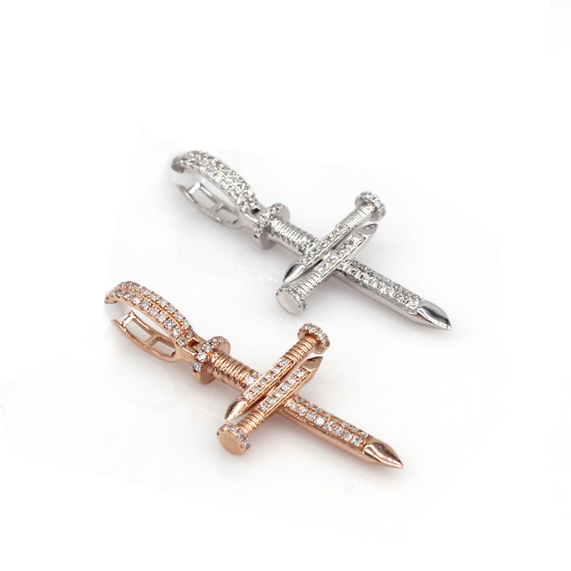 1/2 Carat F-VS Diamond Cross Screw Nail Pendant Solid 14k Rose Gold - simonbjewels.co