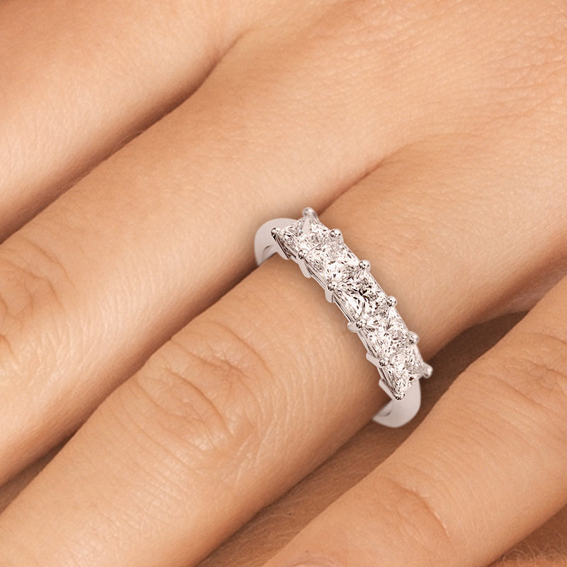 1.00 Ctw 5 Stone Princess-cut Diamond Wedding Band Anniversary Ring Set In 14k White Gold - simonbjewels.co