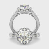 1.50ct Round Cut Vintage Halo Diamond Engagement Ring Setting (0.35ctw) In 14k Gold