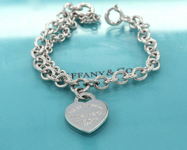 Tiffany & Co. Please Return to Sterling Silver Heart Tag Bracelet Rare Special - simonbjewels.co