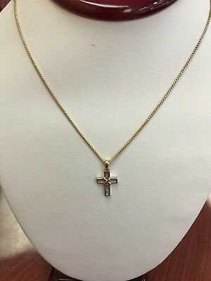 14k Yellow Gold Diamond Cross Pendant - Elegant Two Tone Diamond Cross - simonbjewels.co