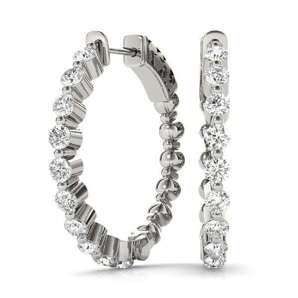 1.00 carat Round cut Diamond Shared Prong Hoop earrings set in 14K White Gold - simonbjewels.co