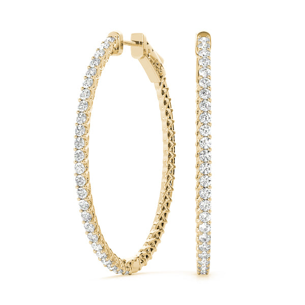 0.75 carat Round Diamond Oval Shaped Hoop earrings in and out set in 14K Gold - simonbjewels.co