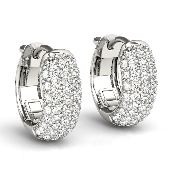 3/8 ct tw Round cut Diamond Pave Huggie Hoop Earrings 14K White Gold - simonbjewels.co