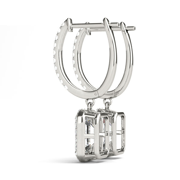 1.35 Carat F-VS Emerald cut Diamond Halo Drop Earrings set in 14k White Gold - simonbjewels.co