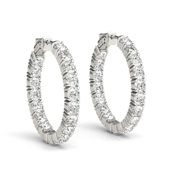 2.25 carat Round Diamond Oval Hoop earrings in and out set in 14K White Gold - simonbjewels.co