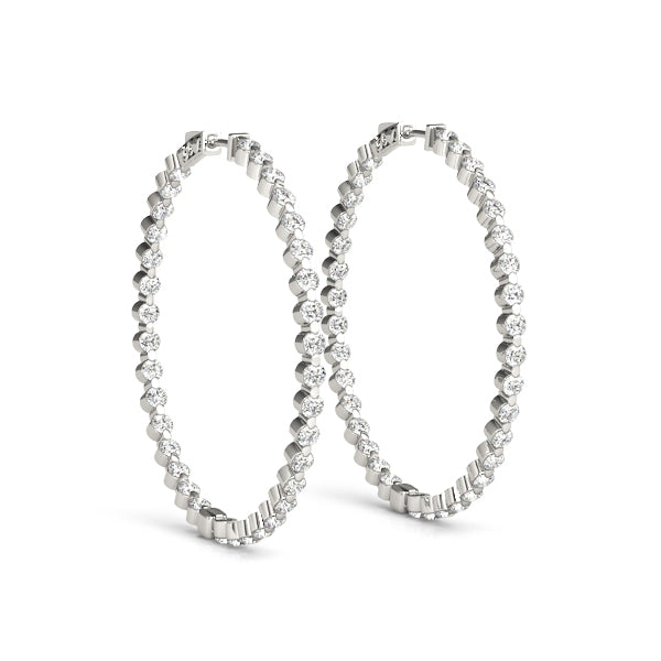 2.00 ct tw Round cut Diamond Round Hoop earrings in and out 18K White Gold - simonbjewels.co