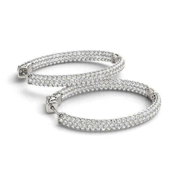 2.00 carat Round cut Diamond Round Pave Hoop earrings in and out 14K White Gold - simonbjewels.co