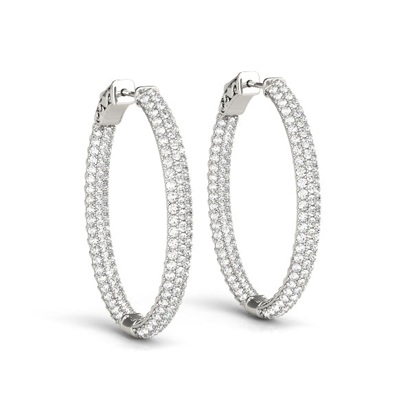 2.00 carat Round cut Diamond Round Pave Hoop earrings in and out 14K White Gold - simonbjewels.co