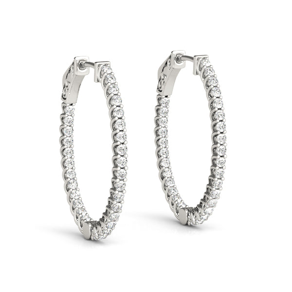 5/8 ct. tw. Round cut Diamond oval Hoop earrings U Prong 14K White Gold - simonbjewels.co