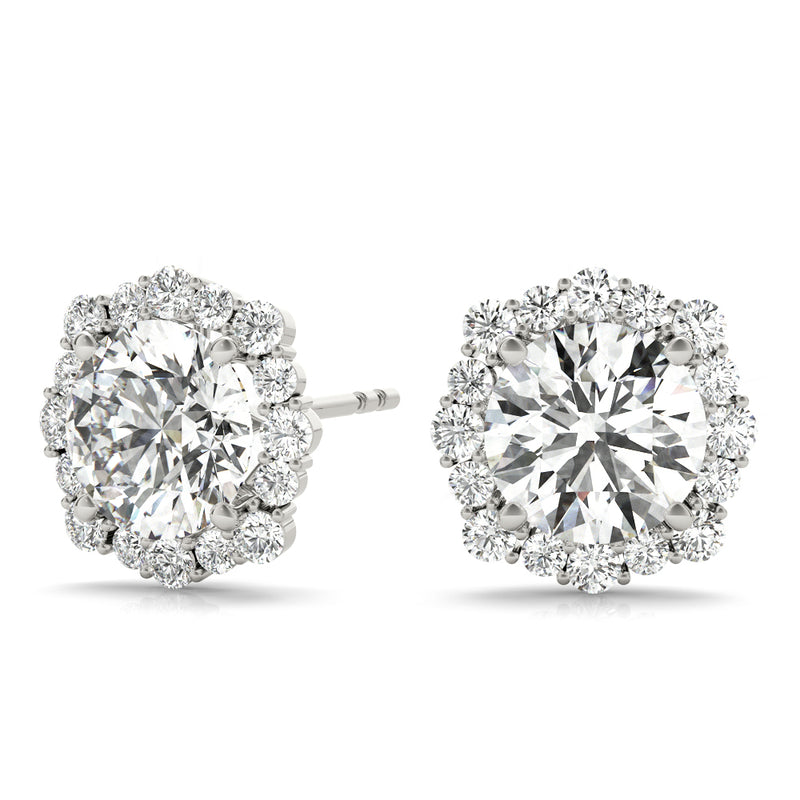 2.35 Carat F-VS Halo Diamond Studs Earrings set in 14k White Gold - simonbjewels.co