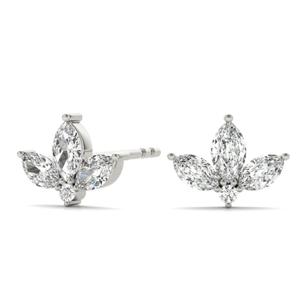 2.40 Carat Marquise shaped Diamond Flower Stud Earrings set in 14k Gold - simonbjewels.co