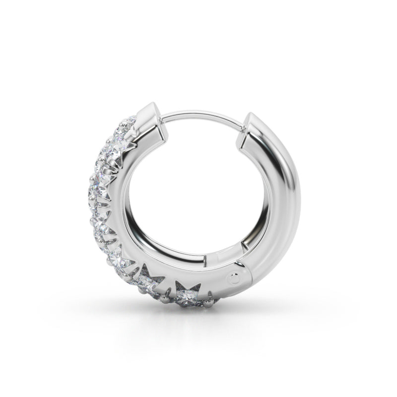 1.52 carat Round Diamond 3 Row Micro-Pave Huggie Hoop earrings set in 14K White Gold - simonbjewels.co