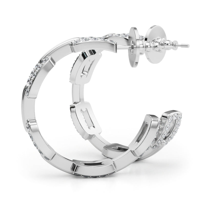 1/2 ct tw Round cut Diamond Pave Chain Link Hoop Earrings  18K White Gold - simonbjewels.co