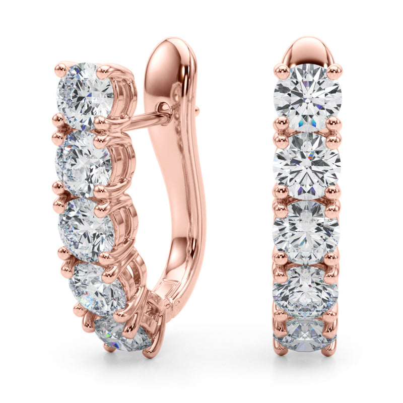 2.30 carat Round Diamond 1 -Row Hoop Drop earrings omega back set in 14K Gold - simonbjewels.co