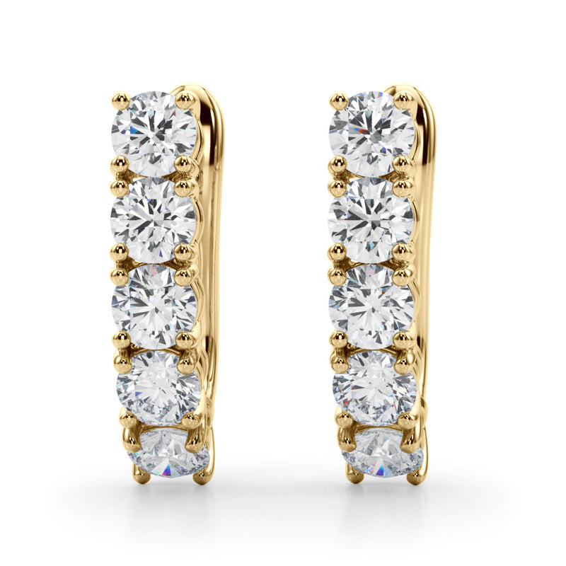 2.30 carat Round Diamond 1 -Row Hoop Drop earrings omega back set in 14K Gold - simonbjewels.co