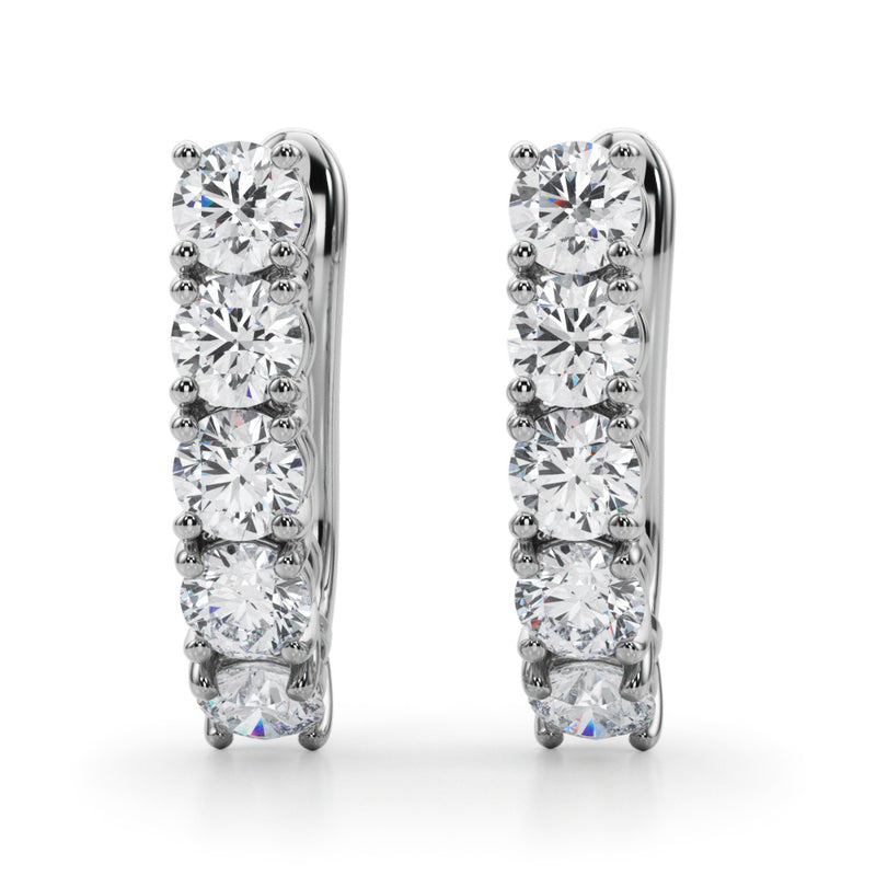 2.30 carat Round Diamond 1 -Row Hoop Drop earrings omega back set in 14K Gold - simonbjewels.co