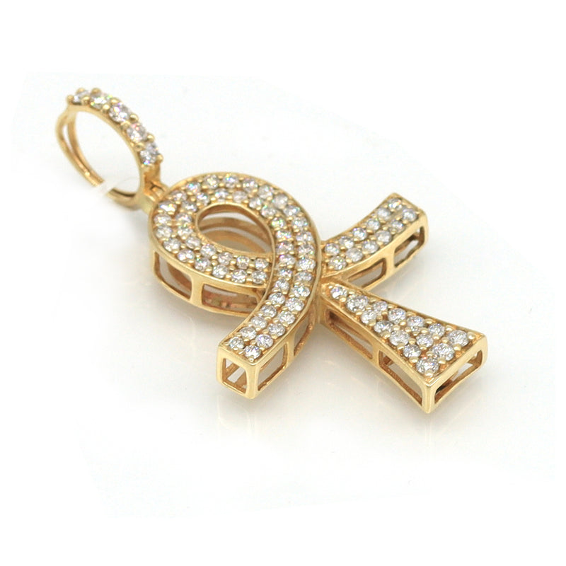 side view key of life cross custom diamond pendant two rows pave delicate 1.25 '' long 1'' wide sprakling natural diamonds