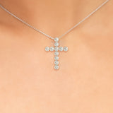 1.00 Carat Round cut Diamond Bezel set Cross Pendant Necklace in 14K White Gold - simonbjewels.co