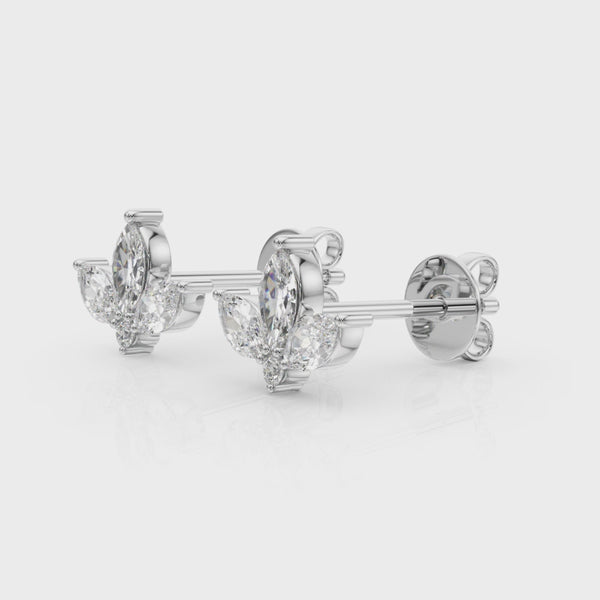 2.40 Carat Marquise shaped Diamond Flower Stud Earrings set in 14k Gold