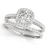 1.35 ct tw Cushion cut Halo Diamond Engagement Ring Setting (1/3 ct tw) In 18k White Gold - simonbjewels.co