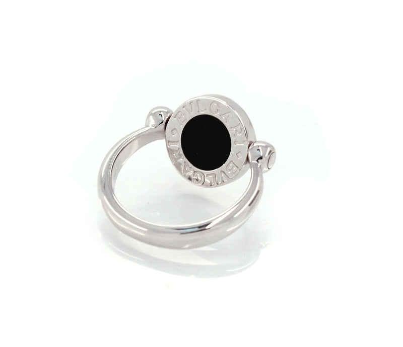 BULGARI Bvlgari 18K White Gold Diamond Onyx Flip Ring Size 3 US - simonbjewels.co