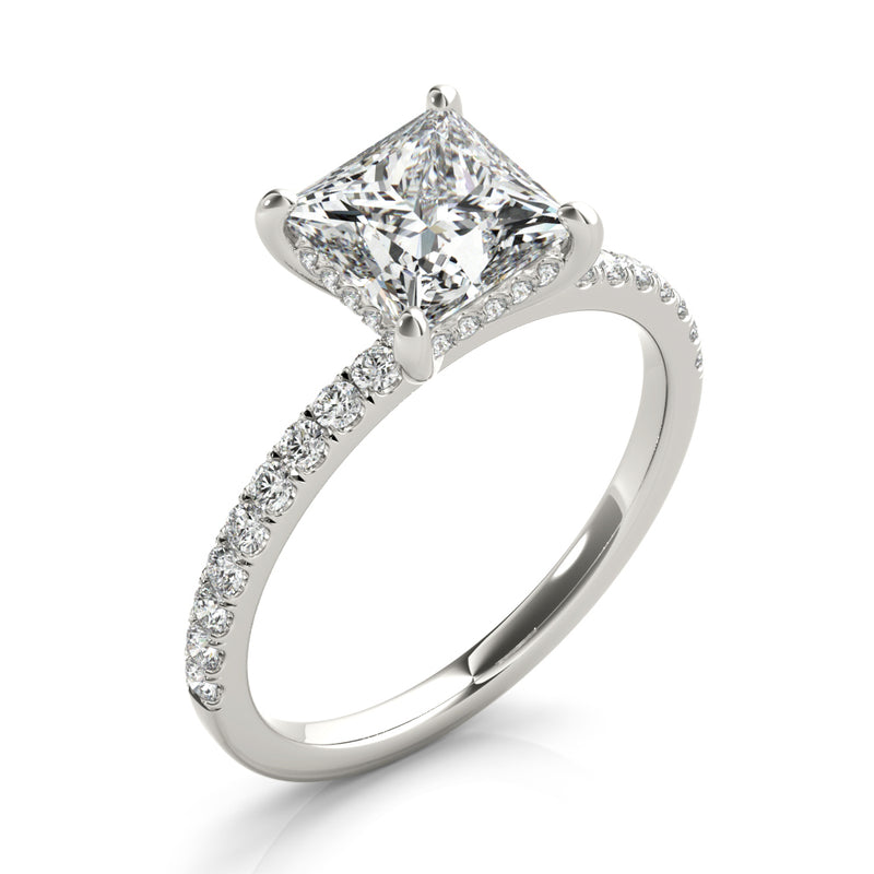 1.35 ct tw Princess cut Diamond Hidden Halo Petite Engagement Ring Setting (1/4 ct tw) In 18k White Gold - simonbjewels.co