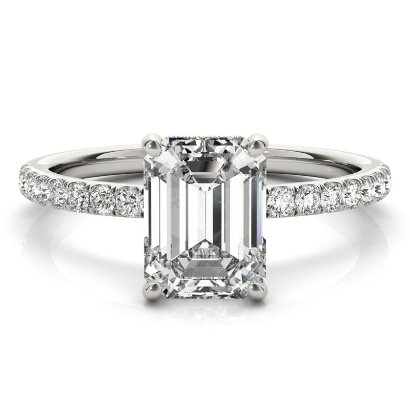 1.50 ct tw Emerald cut Diamond Hidden Halo Petite Engagement Ring Setting (1/4 ct tw) In 18k White Gold - simonbjewels.co