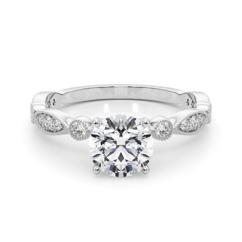 1.50 Carat Round Diamond Art Deco Engagement Ring Setting (0.25ctw) In 18k White Gold - simonbjewels.co