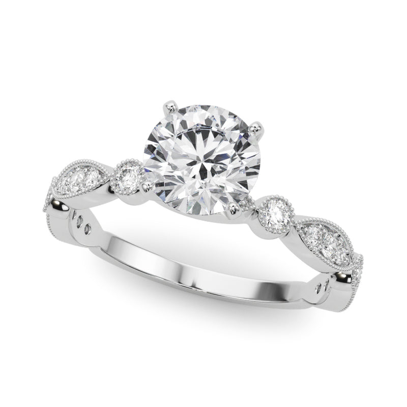 1.50 Carat Round Diamond Art Deco Engagement Ring Setting (0.25ctw) In 18k White Gold - simonbjewels.co